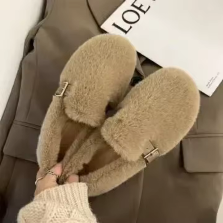 Mocasines planos de piel para mujer, zapatos cortos de felpa, cálidos, de algodón, informales, para caminar, de diseñador, nueva tendencia, Invierno - 1