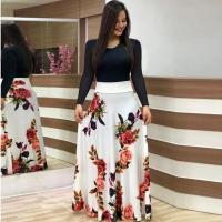 Vestido de manga corta a juego con estampado de flores de estilo europeo y americano para mujer, falda con vuelo grande, 2024 - details 17