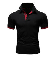 Polo de manga corta ajustado para hombre, camisa de cuello suave y sólido, trabajo, Golf, senderismo, informal, azul marino/blanco - details 16