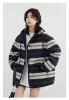 Abrigos de plumas para mujer, chaqueta holgada de un solo pecho con capucha y rayas contrastantes, chaqueta femenina para Otoño e Invierno 2024 - details 23