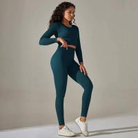 Conjunto de yoga sin costuras para mujer, top corto de manga larga, sujetador deportivo, leggings para correr de cintura alta, ropa de gimnasio - details 20
