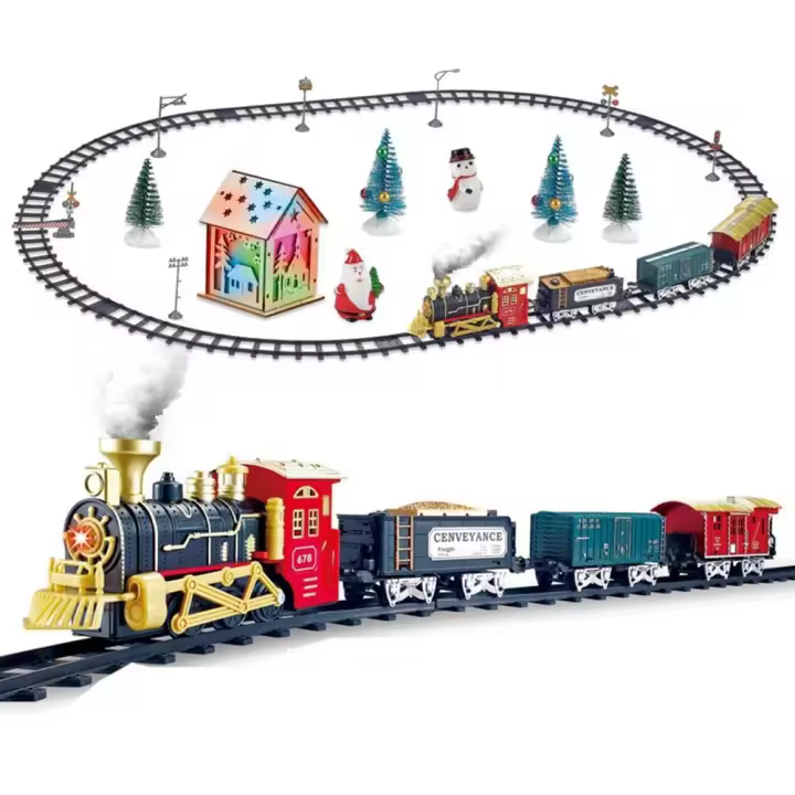 Juego de tren de Navidad, locomotora de vapor eléctrica con luces, música, pistas operadas por batería, Playset, regalo de Navidad para niños y niñas - 1