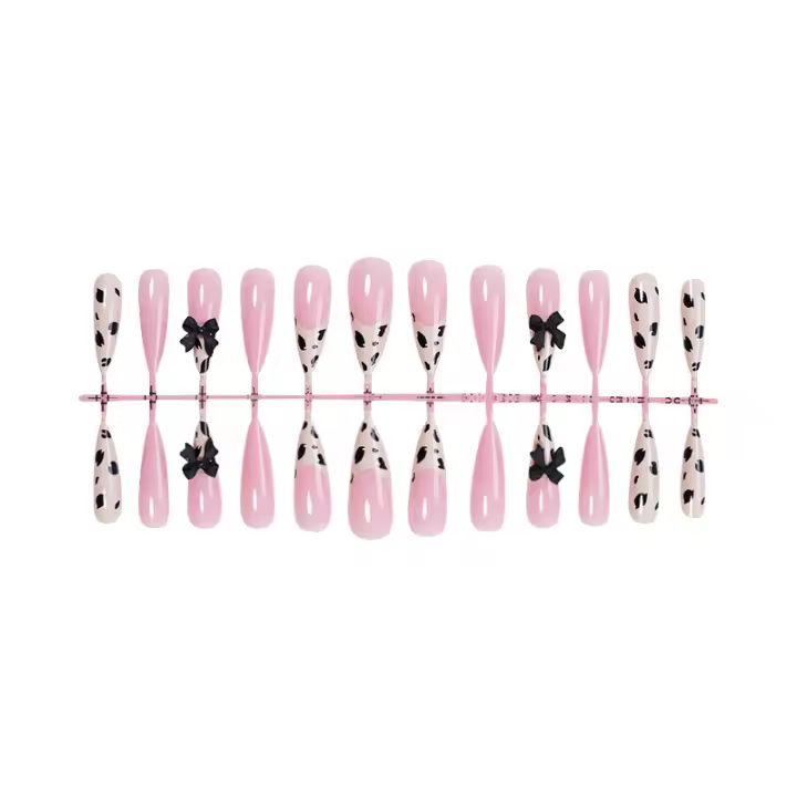 Uñas vestibles uñas de leopardo color rosa lazo nude uñas postizas removibles uñas de uñas parches de uñas - 1