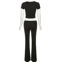 BUNO-Conjunto de ropa de calle para mujer, Top corto con cuello cuadrado y cordones, pantalón acampanado básico de cintura baja, traje elegante de dos piezas Delgado - details 13