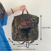 Mochila de lona con estampado de leopardo de gran capacidad con diseño inspirado en mezclilla, correas ajustables - Elegante bolso de viaje y estudiante con gráfico "TAKE EAST", mochila de viaje - details 3