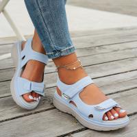 Sandalias Mary Jane elegantes para mujer - Correa ajustable en el tobillo con gancho y bucle, cubierta superior de PU transpirable y plantilla acolchada, cómodo tacón de cuña para playa de verano, uso informal y al aire libre - Diseño de color sólido, cal - details 1