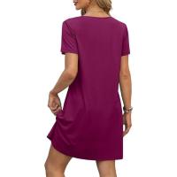 Vestido casual con bolsillo y manga corta estampada con escote en V - details 6