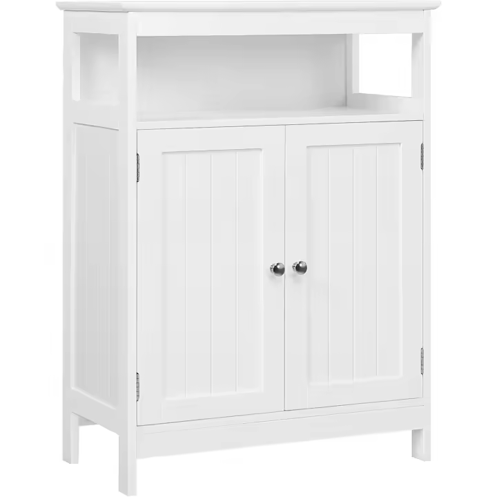 Armario de Baño Mueble Auxiliar de Baño con Puerta Mueble Baño de Madera con Estante Ajustable 60x30x80 cm Blanco - 1