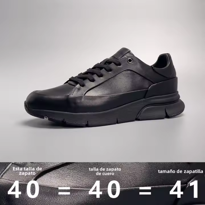 Zapatos hechos a mano, zapatos deportivos, zapatos de cuero para hombre, versátiles, pequeños, negros, que aumentan la altura. - 1