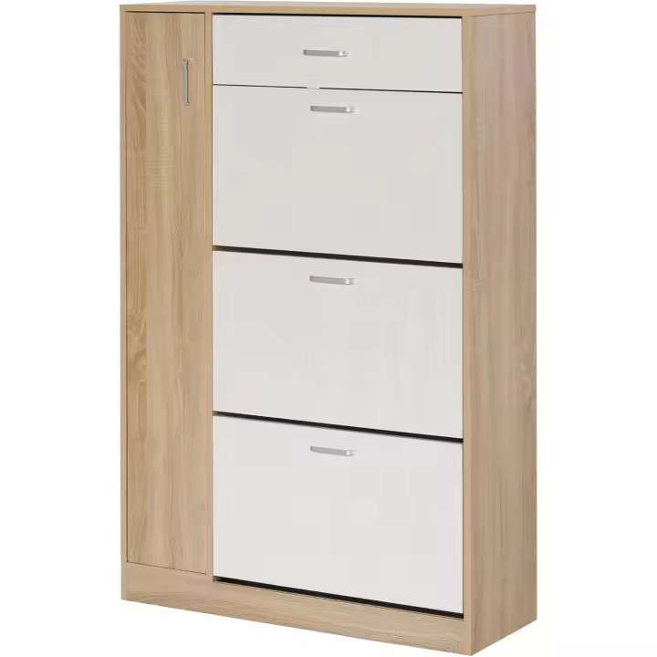 Mueble Zapatero de 3 Puertas para 18-27 Pares de Zapatos Zapatero Moderno con Cajón y Puerta para Salón Entrada Dormitorio 84x30x132 cm Natural - 1