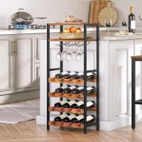 Estantería de Vino de 16 Botellas Estantería de Vinos Independientes con Mesa de Madera y Soporte para Copas Expositor de Vinos de 5 Niveles para Cocina, Bar, Restaurante - details 1