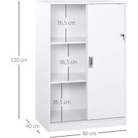 Armario de Oficina Práctico con 2 Puertas Corredizas con Llaves y 3 Estantes para Oficina/Estudio 80x40x120 cm Blanco - details 2