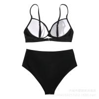 Nuevo Bikini dividido de color sólido con tiras cruzadas, traje de baño de cintura alta, sexy - details 12