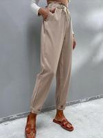 Pantalones femeninos de cintura alta lisos primavera otoño nuevos en pantalones de lino para mujer pantalones bombachos holgados clásicos - details 4