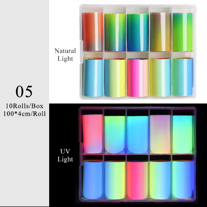 Pegatinas de Arte de Uñas Fluorescentes Clou Beaute 10 Rolls Caja Gradiente Neón Naranja Caramelo Cielo Estrellado Papel de Transferencia Colorido - 1