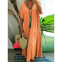 Vestido de talla grande para mujer, verano 2025, manga corta, plisado, Color sólido, informal, por debajo de la rodilla, dobladillo, vestido suelto XL-5XL - details 4