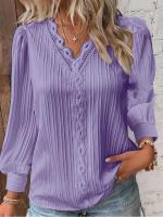 Elegante Blusa de Encaje con Cuello en V Manga Larga Chiffon Moda Callejera Sencilla - details 7