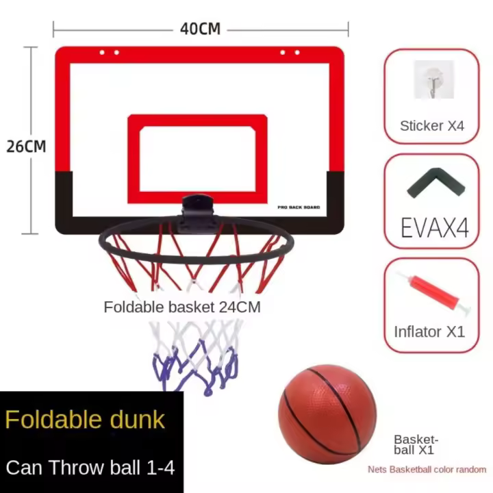Juego de aro de baloncesto plegable para interiores, tablero trasero de seguridad, Mini aro de baloncesto para niños, juego negro y rojo, aro de baloncesto portátil, Juguetes - 1