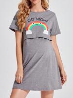 Pijama de manga corta para mujeres embarazadas, ropa informal de lactancia con patrón de letras de arcoíris, primavera y verano - details 4