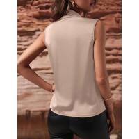 Blusa de satén sin mangas para primavera y verano para mujer, camiseta sin mangas fruncida, nueva camisa Sexy - details 16