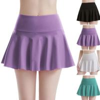 Falda de Golf de tenis para mujer con bolsillos Color sólido plisado falso dos vestido de Yoga falda atlética transpirable para chica falda deportiva de entrenamiento - details 1