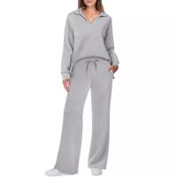 Traje deportivo informal de moda para mujer, sudadera de manga larga con cuello en V, pantalones de pierna ancha, conjunto de 2 piezas para Otoño e Invierno - details 1