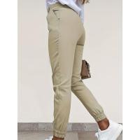 Pantalones de Color sólido con bolsillos inclinados, pantalones delgados informales con botones para todos los días, ropa de mujer - details 2