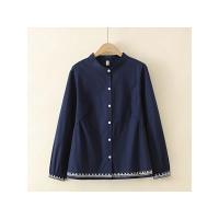 Tops de algodón con cuello levantado para mujer, blusas holgadas de manga larga con dobladillo bordado, ropa curva, talla grande, 4XL, primavera - details 4