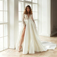 2025 nuevo vestido elegante hasta la cintura con encaje de lentejuelas, vestido de noche blanco de manga media con cuello en V simple - details 4