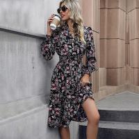 Vestidos de manga larga para mujer, vestido de cintura femenina, flor floral, una pieza, Haruku - details 4