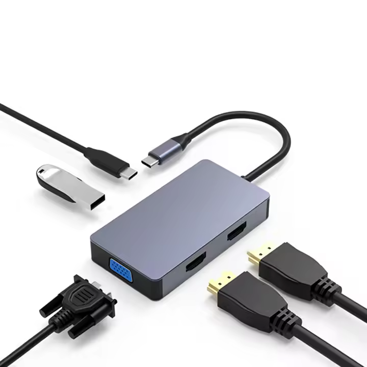 Concentrador de red ADAPTADOR 5 en 1, divisor USB-C 3,1, 2x HDMI, 4K, VGA, USB 3,0 - 1