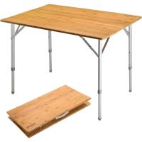 Mesa de Camping Plegable de bambú de 100 x 72 cm para 4 a 6 Personas, Marco Estable de Aluminio, 3 Alturas Ajustables con Bolsa de Transporte para jardín, Picnic, Camping - details 0