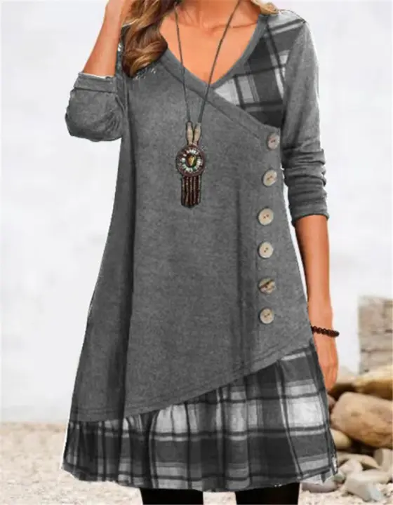 Vestido estampado de moda de manga larga para mujer, otoño - 1