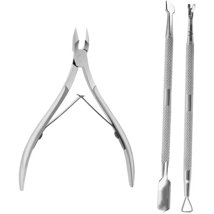 Scttomon Juego de 3 Cortacutículas de Acero Inoxidable con Empujador y Tenedor de Cutículas, Tijeras para Cutículas, Cortaúñas - 1