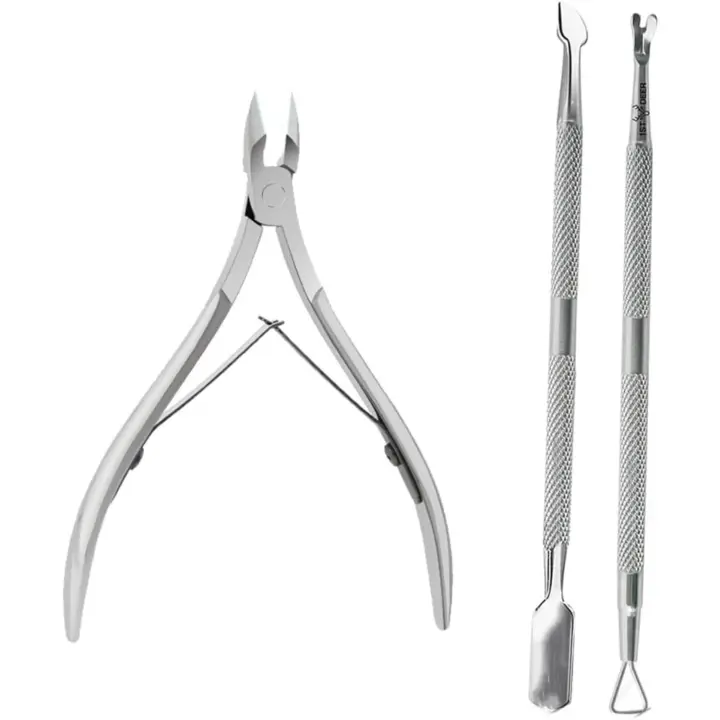 Scttomon Juego de 3 Cortacutículas de Acero Inoxidable con Empujador y Tenedor de Cutículas, Tijeras para Cutículas, Cortaúñas - 1
