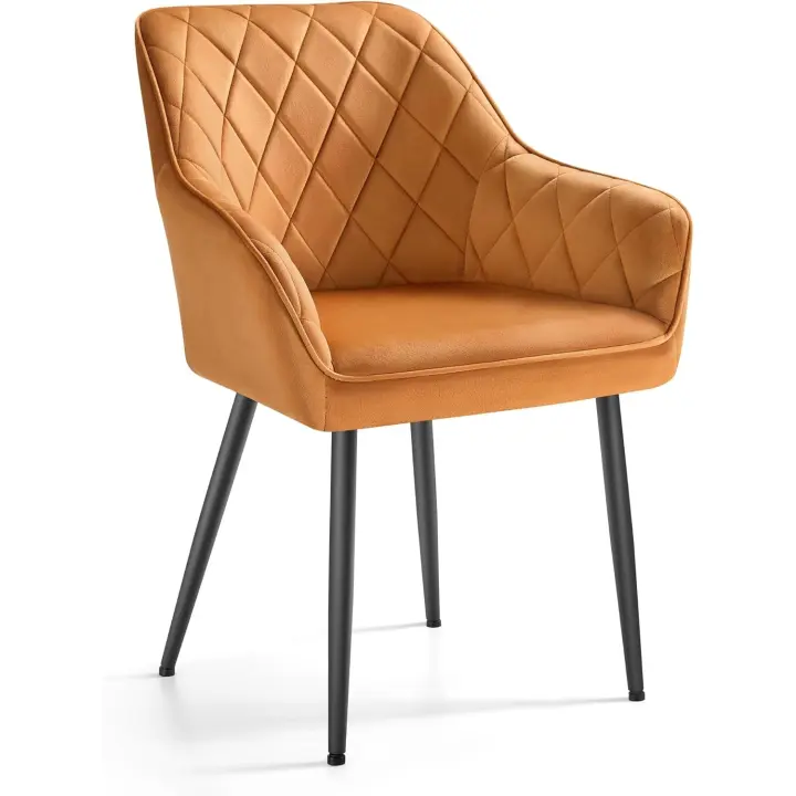 comedor, Sillón, Silla tapizada con reposabrazos, Asiento de 49 cm de Ancho, Patas metálicas, Forro de terciopelo, Carga de 110 kg, para dormitorio, salón, Gris LDC088G01 - 1
