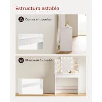 Tocador de Maquillaje con Espejo y Luz LED Regulable, con Enchufe de 2 Puertos USB, Tocador con 2 Cajones y 4 Estantes, Tocador de Maquillaje para Dormitorio, Blanco, MB6112ws - details 13