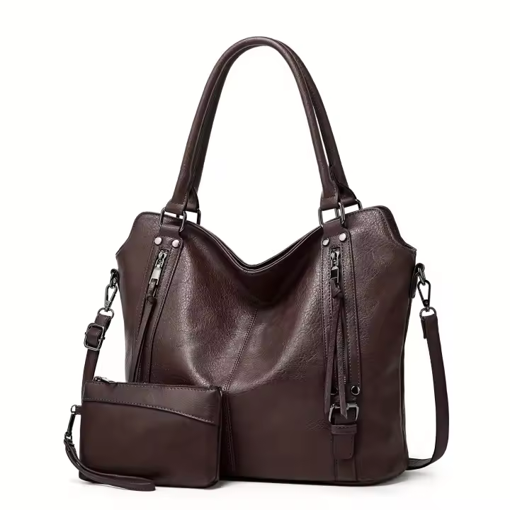 Bolso de mujer 2 juegos, bolso de Pu sólido - 1