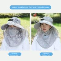 Pantalla Digital, ventilador Solar, visera, sombrero, protección del cuello, malla transpirable, sombrero para recoger té para mujer, carga Solar/USB, 3 modos - details 10