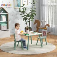 Mesa infantil de 3 piezas con 2 sillas, juego de muebles para actividades para niños de 3 a 8 años para dormitorio, sala de juegos, verde y blanco - details 1