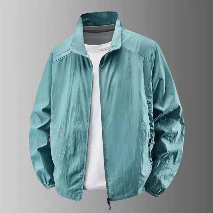 Chaqueta de hombre a prueba de sol para verano; ligero, transpirable y anti-ultravioleta para uso en exteriores; tela de seda de pesca. - 1