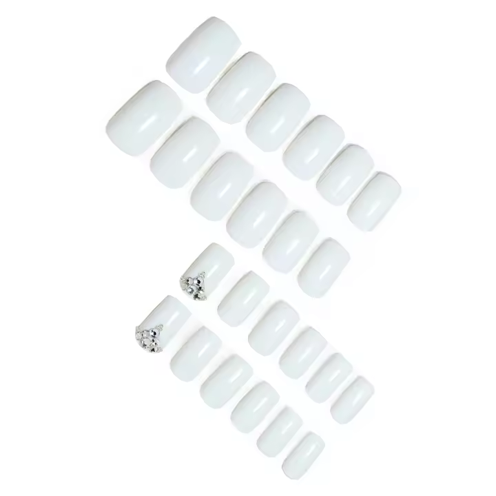 Uñas postizas cuadradas blancas con diamantes de imitación, puntas de uñas artificiales cuadradas, decoración DIY - 1