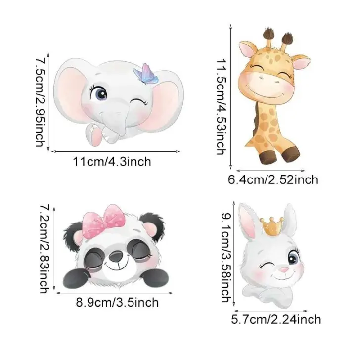 Pegatinas de Pared de Animales de Dibujos Animados Juego de 4 para Habitación de Niños - 1