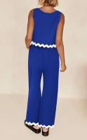 Conjunto de Pantalones de Moda de Cintura Alta y Piernas Anchos Camiseta Corta sin Mangas - details 15