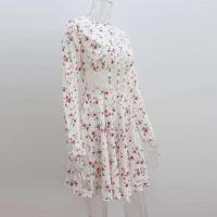 Vestido Mini de Túnica Impresa de Verano Cuello Largo Manga Larga Vestido para Mujeres con Detalles de Parche de Malla - details 1