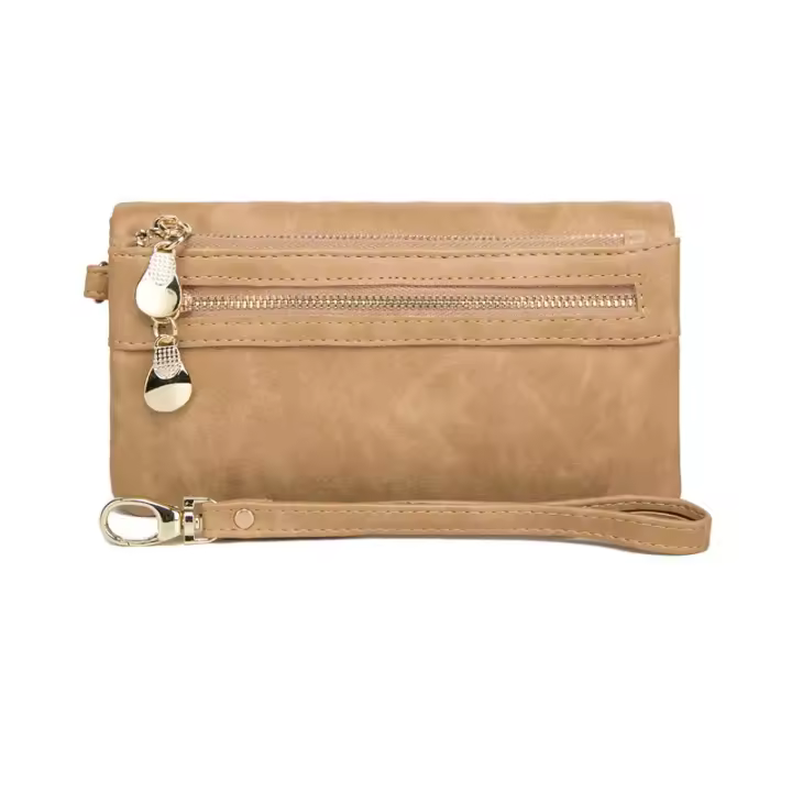Cartera de Mujer de Cuero con Pulido Dull de Gran Capacidad Billetera de Doble Cierre Clutch Wristlet Cartera de Teléfono Monedero Porta Tarjetas Multiporo - 1