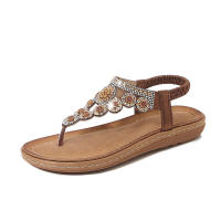 Sandalia punta redonda de gran tamaño ahuecada parte inferior plana estilo diamantes de imitación zapatos de mujer cómodos verano - details 4