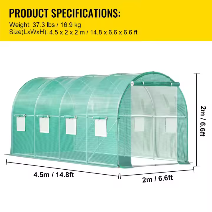 SucceBuy Invernadero con túnel de entrada, casa caliente portátil para plantas con aros de acero galvanizado, puertas con cremallera y ventanas enrollables - 1
