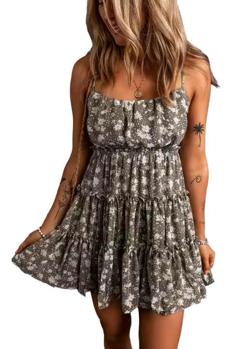 Elrachen Vestido floral con volantes y tirantes para mujer, verde, tallas S-XL - 1