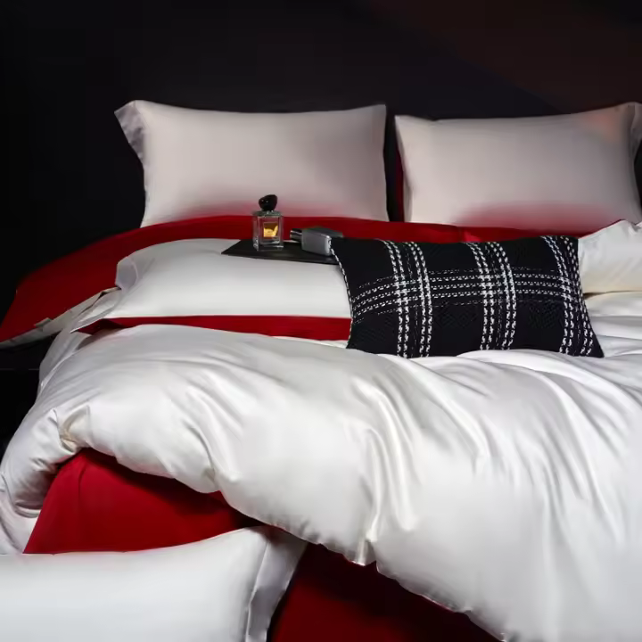 Juego de Ropa de Cama de Algodón 5A Antibacteriano de Colores Sólidos Ultra Cómodo para Cama Doble - 1